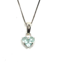 Vintage Sterling Silver Light Aquamarine Color Heart Pendant Necklace