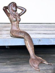 A Vintage Art Metal Sitting Mermaid - Wonderful For Home Or Garden