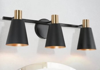 Modern Black Bathroom Vanity Light, Fenmore 22 In. 3-Light Gold Funnel Bell Bathroom Vanity Light