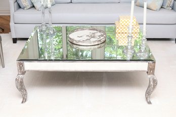 Ankasa Beveled Mirror Cocktail Table With Distressed Driftwood Cabriole Legs And Mirror Paneled Sides