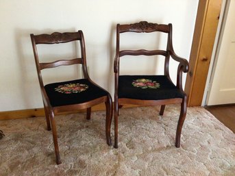 Black Floral Cushioned Side Chairs
