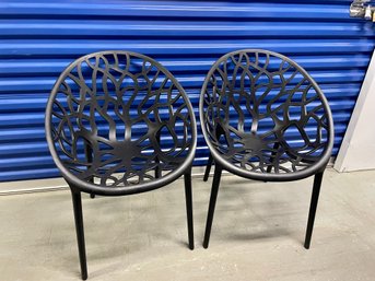 Pair Of Metrocles Outdoor Stackable Dining Side Chairs In Transparent Black, Retail $400