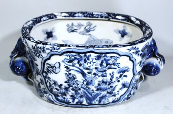 Contemporary Chinese Blue White Porcelain Handled Planter