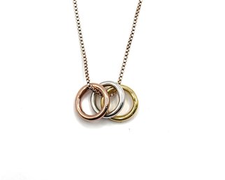 Vintage Danecraft Italian Sterling Silver Rose Gold Vermeil Open Circles Necklace