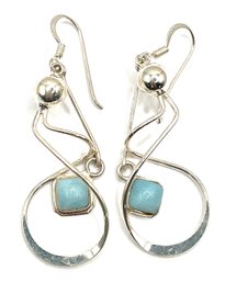 Beautiful Sterling Silver Abstract Sky Blue Stone Accent Dangle Earrings