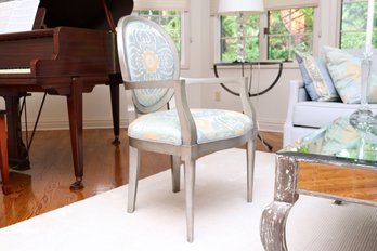 Ankasa Oly Studio Padded Oval Back Silver Louis XVI Arm Chair  Upholstered By Ankasa By Sachin And Babi
