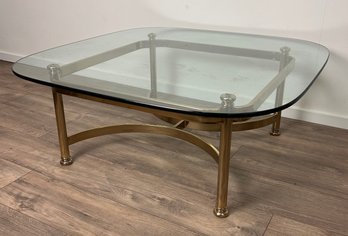 Vintage LaBarge Style Brass And Glass Coffee Table
