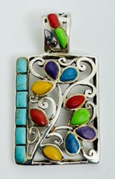 VINTAGE SIGNED CFJ STERLING SILVER MULTI STONE PENDANT