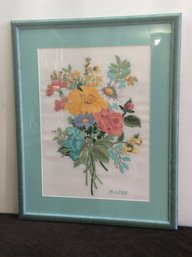 M. Leck Needlepoint Floral Bouquet Framed