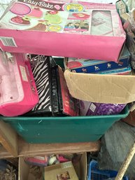 Large Mystery Box Of Antique Girl's Toys With Bin