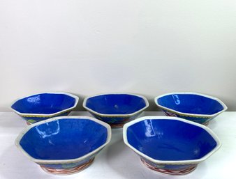 Antique Chinese Famille Rose And Peony Bowls - Set Of 5