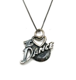 Vintage Italian Sterling Silver Chain With I LOVE DANCE Pendant Necklace