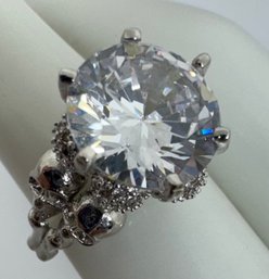 STUNNING STERLING SILVER AND LARGE 11.6MM CUBIC ZIRCONIA STATEMENT RING