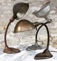 A Trio Of Early 20th Century Cast Iron Desk Lamps