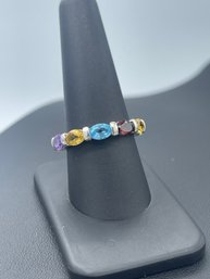 Multi Gemstone Rainbow Infinity Ring 14k White Gold