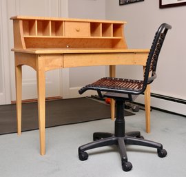 Desk With Cubbie Hutch Shelf  And Tapered Legs  Plus  Ergonomic Bungee Swivel Desk Chair