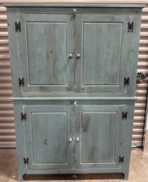 Colonial Blue Painted Two-Piece Four-Door Cabinet By Mastercraft