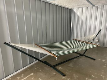 Green & White Stripe Hammock On Metal Stand