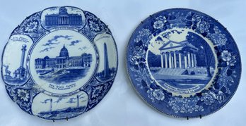 Antique Historical Transferware Blue/ White English Staffordshire ,  Rotunda At UVA And New State Capital,