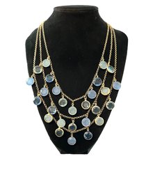 Vintage Three Stranded Necklace With Blue Beads