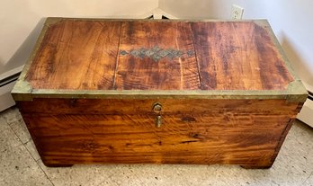 Large Antique 19th Century Asian Wood Steamliner Trunk W/ Brass Accents