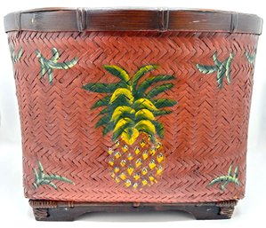 Vintage Hand Painted Basket With Pineapple