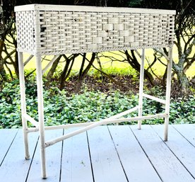 A Vintage Wicker Plant Stand - Galvanized Steel Lining