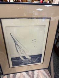 Sailboat Etching By Dianne Krumel Signed