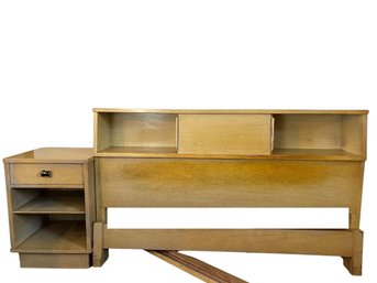 1950s Century Furniture MCM Blonde Wood Full Size Bedframe & Nightstand