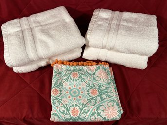 4 White Sonoma Cotton Bath Towelsnba 48x28 And Opalhouse Cotton Shower Curtain