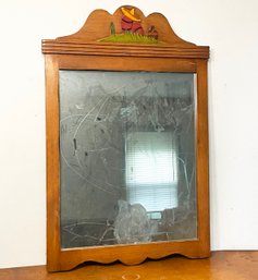 A Vintage 1940'S California Pine Framed Mirror With Southwestern Motif By Coronado