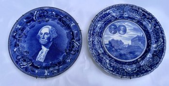 Antique English Plates Of George Washington (wedgwood) & Mt. Vernon (R &m Co)