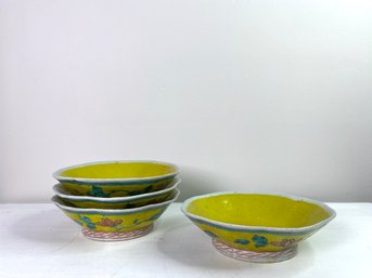 Antique Chinese Yellow Bowls - Set Of 4