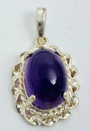 SIGNED STERLING SILVER CABOCHON AMETHYST PENDANT