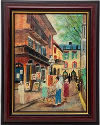 Paris Street Oil Painting Signed P. Courbet Lower Right