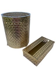 Vintage Filigree Gold Metal Trash Can And Tissue Box