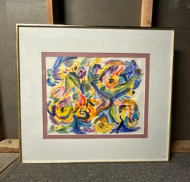 Ocean Storm Watercolor Painting Of Multicolors Mixed Signed By The Artist Jean Carrozza 1993. DC/CVBC-B