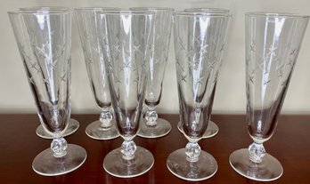 Vintage Cross Hatch Etched Tall Bellini Glasses (8)