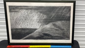 Abstract Charcoal On Paper 38x26 Fjord Landscape