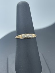 Antique & Intricate 3 Diamond 14k Yellow Gold Ring