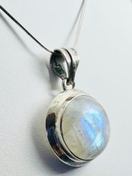 VINTAGE STERLING SILVER MOONSTONE DROP PENDANT NECKLACE