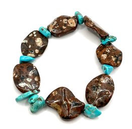 Southwestern Style Polished Shiny Turquoise/brown Colors Nugget Bracelet