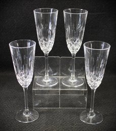 Set Of Four Gorgeous Signed Waterford Lismore Pattern Champagne Flutes - Made In Ireland