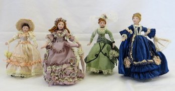 Grouping Of 4 Southern Bell Porcelain Dolls With Stands