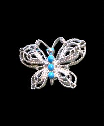 Beautiful Turquoise Color Beaded Sparkly Butterfly Brooch/pin