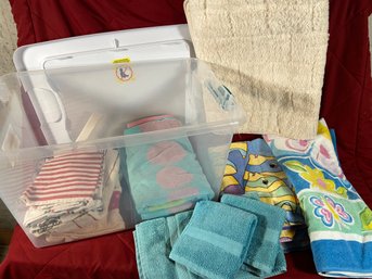 3 Beach Towels, Sun-n-Sand Beach Bag, Kitchen Towels And A Storage Bin