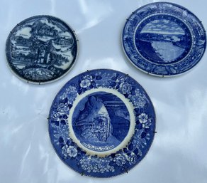 Trio Of Antique English & American Plates On USA Sites, Adams Potteries & Wheelock Of England, Lambertin, USA