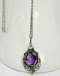 BEAUTIFUL ART DECO STERLING SILVER FACETED AMETHYST NECKLACE