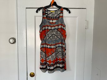 Aaron Ashe Fabulous Orange, Ivory And Blue Silk Tank Top, Size S