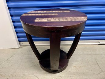 Unique Inlaid Wood Round Side Table